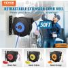 imageVEVOR Retractable Extension Cord Reel 50 FT Heavy Duty 14AWG3C SJTOW Extension Power Cord with Lighted Triple Tap Outlet 13A Circuit Breaker 180 Swivel Bracket for Ceiling or Wall Mount RedBlue
