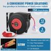 imageVEVOR Retractable Extension Cord Reel 50 FT Heavy Duty 14AWG3C SJTOW Extension Power Cord with Lighted Triple Tap Outlet 13A Circuit Breaker 180 Swivel Bracket for Ceiling or Wall Mount RedRed