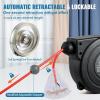 imageVEVOR Retractable Extension Cord Reel 50 FT Heavy Duty 14AWG3C SJTOW Extension Power Cord with Lighted Triple Tap Outlet 13A Circuit Breaker 180 Swivel Bracket for Ceiling or Wall Mount RedRed