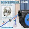 imageVEVOR Retractable Extension Cord Reel 50 FT Heavy Duty 14AWG3C SJTOW Extension Power Cord with Lighted Triple Tap Outlet 13A Circuit Breaker 180 Swivel Bracket for Ceiling or Wall Mount RedBlue
