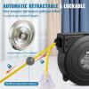 imageVEVOR Retractable Extension Cord Reel 50 FT Heavy Duty 14AWG3C SJTOW Extension Power Cord with Lighted Triple Tap Outlet 13A Circuit Breaker 180 Swivel Bracket for Ceiling or Wall Mount RedYellow