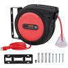 imageVEVOR Retractable Extension Cord Reel 50 FT Heavy Duty 14AWG3C SJTOW Extension Power Cord with Lighted Triple Tap Outlet 13A Circuit Breaker 180 Swivel Bracket for Ceiling or Wall Mount RedRed