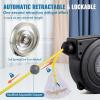 imageVEVOR Retractable Extension Cord Reel 50 FT Heavy Duty 14AWG3C SJTOW Extension Power Cord with Lighted Triple Tap Outlet 13A Circuit Breaker 180 Swivel Bracket for Ceiling or Wall Mount RedYellow