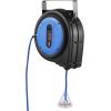 imageVEVOR Retractable Extension Cord Reel 50 FT Heavy Duty 14AWG3C SJTOW Extension Power Cord with Lighted Triple Tap Outlet 13A Circuit Breaker 180 Swivel Bracket for Ceiling or Wall Mount RedBlue