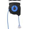 imageVEVOR Retractable Extension Cord Reel 50 FT Heavy Duty 14AWG3C SJTOW Extension Power Cord with Lighted Triple Tap Outlet 13A Circuit Breaker 180 Swivel Bracket for Ceiling or Wall Mount RedBlue