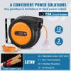 imageVEVOR Retractable Extension Cord Reel 50 FT Heavy Duty 14AWG3C SJTOW Extension Power Cord with Lighted Triple Tap Outlet 13A Circuit Breaker 180 Swivel Bracket for Ceiling or Wall Mount RedOrange