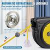 imageVEVOR Retractable Extension Cord Reel 50 FT Heavy Duty 14AWG3C SJTOW Extension Power Cord with Lighted Triple Tap Outlet 13A Circuit Breaker 180 Swivel Bracket for Ceiling or Wall Mount RedYellow