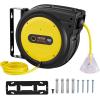 imageVEVOR Retractable Extension Cord Reel 50 FT Heavy Duty 14AWG3C SJTOW Extension Power Cord with Lighted Triple Tap Outlet 13A Circuit Breaker 180 Swivel Bracket for Ceiling or Wall Mount RedYellow