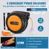 imageVEVOR Retractable Extension Cord Reel 50 FT Heavy Duty 14AWG3C SJTOW Extension Power Cord with Lighted Triple Tap Outlet 13A Circuit Breaker 180 Swivel Bracket for Ceiling or Wall Mount RedOrange  Black