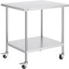 imageVEVOR Stainless Steel Work Table 30 x 48 x 38 Inch with 4 Wheels 3 Adjustable Height Levels Heavy Duty Food Prep Worktable for Commercial Kitchen Restaurant Silver30 x 18 x 38 Inch