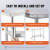 imageVEVOR Stainless Steel Work Table 30 x 48 x 38 Inch with 4 Wheels 3 Adjustable Height Levels Heavy Duty Food Prep Worktable for Commercial Kitchen Restaurant Silver24 x 48 x 38 Inch