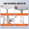 imageVEVOR Stainless Steel Work Table 30 x 48 x 38 Inch with 4 Wheels 3 Adjustable Height Levels Heavy Duty Food Prep Worktable for Commercial Kitchen Restaurant Silver30 x 12 x 38 inch