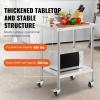 imageVEVOR Stainless Steel Work Table 30 x 48 x 38 Inch with 4 Wheels 3 Adjustable Height Levels Heavy Duty Food Prep Worktable for Commercial Kitchen Restaurant Silver24 x 30 x 38 inch