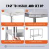 imageVEVOR Stainless Steel Work Table 30 x 48 x 38 Inch with 4 Wheels 3 Adjustable Height Levels Heavy Duty Food Prep Worktable for Commercial Kitchen Restaurant Silver30 x 48 x 38 Inch