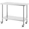 imageVEVOR Stainless Steel Work Table 30 x 48 x 38 Inch with 4 Wheels 3 Adjustable Height Levels Heavy Duty Food Prep Worktable for Commercial Kitchen Restaurant Silver24 x 48 x 38 Inch