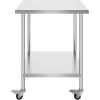 imageVEVOR Stainless Steel Work Table 30 x 48 x 38 Inch with 4 Wheels 3 Adjustable Height Levels Heavy Duty Food Prep Worktable for Commercial Kitchen Restaurant Silver30 x 18 x 38 Inch