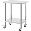 imageVEVOR Stainless Steel Work Table 30 x 48 x 38 Inch with 4 Wheels 3 Adjustable Height Levels Heavy Duty Food Prep Worktable for Commercial Kitchen Restaurant Silver24 x 30 x 38 inch