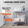 imageVEVOR Stainless Steel Work Table 30 x 48 x 38 Inch with 4 Wheels 3 Adjustable Height Levels Heavy Duty Food Prep Worktable for Commercial Kitchen Restaurant Silver24 x 36 x 38 Inch