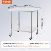 imageVEVOR Stainless Steel Work Table 30 x 48 x 38 Inch with 4 Wheels 3 Adjustable Height Levels Heavy Duty Food Prep Worktable for Commercial Kitchen Restaurant Silver30 x 36 x 38 Inch