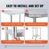 imageVEVOR Stainless Steel Work Table 30 x 48 x 38 Inch with 4 Wheels 3 Adjustable Height Levels Heavy Duty Food Prep Worktable for Commercial Kitchen Restaurant Silver24 x 24 x 38 Inch
