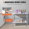 imageVEVOR Stainless Steel Work Table 30 x 48 x 38 Inch with 4 Wheels 3 Adjustable Height Levels Heavy Duty Food Prep Worktable for Commercial Kitchen Restaurant Silver24 x 48 x 38 Inch
