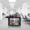 imageVEVOR Utility Service Cart 2 Shelf 550LBS Heavy Duty Plastic Rolling Utility Cart with 360 Swivel Wheels 2 with Brakes Large Lipped Shelf Ergonomic Storage Handle for WarehouseGarageCleaning