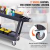 imageVEVOR Utility Service Cart 2 Shelf 550LBS Heavy Duty Plastic Rolling Utility Cart with 360 Swivel Wheels 2 with Brakes Large Lipped Shelf Ergonomic Storage Handle for WarehouseGarageCleaning