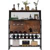 imageVEVOR Wine Rack Home Bar Table Industrial Liquor Storage Cabinets with Glass Holder Bakers Rack Freestanding with Large Capacity for Home Kitchen Dining Room Hold 12 Bottles of Wine Rustic BrownRustic Brown