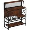 imageVEVOR Wine Rack Home Bar Table Industrial Liquor Storage Cabinets with Glass Holder Bakers Rack Freestanding with Large Capacity for Home Kitchen Dining Room Hold 12 Bottles of Wine Rustic BrownRustic Brown