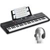 imageVEVOR 61 Key Digital Keyboard Piano Lighted Keys Electric Portable Piano with Adjustable Stand 600 Tones 500 Rhythms BuiltIn Speakers Sustain Pedal Headphones Microphone USB MIDI for BeginnersPiano 61 Key