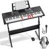 imageVEVOR 61 Key Digital Keyboard Piano Lighted Keys Electric Portable Piano with Adjustable Stand 600 Tones 500 Rhythms BuiltIn Speakers Sustain Pedal Headphones Microphone USB MIDI for BeginnersPiano 61 Key with Stand