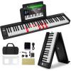 imageVEVOR Bluetooth ampamp MIDI Portable Electronic Digital Foldable Piano with Sustain Pedal Touch Sensitive Lighted Bag Rechargeable for Beginners Teens Adults 61 Key Black BX1161 Key Black