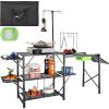 imageVEVOR Camping Kitchen Table with Sink Aluminum Folding Portable Outdoor Cook Station 2 Shelves ampamp Carrying Bag for Picnic BBQ Beach TravelingBlack