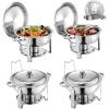 imageVEVOR Chafing Dish Buffet Set 5 Qt 4 Pack Stainless Steel Chafer with Full Size Pan Round Catering Warmer Server with Lid Water Pan Stand Fuel Holder Cover Holder Spoon for at Least 6 People EachSilverWhite