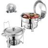 imageVEVOR Chafing Dish Buffet Set 5 Qt 4 Pack Stainless Steel Chafer with Full Size Pan Round Catering Warmer Server with Lid Water Pan Stand Fuel Holder Cover Holder Spoon for at Least 6 People EachSilver