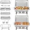 imageVEVOR Chafing Dish Buffet Set 8 Qt 2 Pack Stainless Steel Chafer with 2 Full Size Pans Rectangle Catering Warmer Server with Glass Lid Water Pan Folding Stand Fuel Holder for Wedding Party BanquetSilver