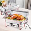 imageVEVOR Chafing Dish Buffet Set 8 Qt 2 Pack Stainless Steel Chafer with 2 Full Size Pans Rectangle Catering Warmer Server with Glass Lid Water Pan Folding Stand Fuel Holder for Wedding Party BanquetRose Gold