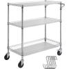 imageVEVOR Kitchen Utility Cart 3 Tiers Wire Rolling Table with 661 LBS Capacity Steel Service Desk on Wheels Metal Storage Trolley with 80 mm Deep Basket Curved Handle PP Liner 6 Hooks18D x 35W x 409H