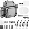 imageVEVOR Picnic Backpack Beach Picnic Backpack Bag for 4 Person with Insulated Cooler Compartment Detachable BottleWine Holder Lightweight Blanket Plates and Cutlery Set for Hiking ampamp Camping Browndouble layer for 4  gray