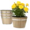 imageVEVOR Plant Pots 4 Pack 1181 inch Whiskey Barrel Planters with Drainage Holes Large Outside Plastic Decoration Flower Pot Imitation Wine Barrel Design for Indoor Outdoor Garden Home Plants Brown