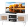 imageVEVOR Rattan TV Stand Boho TV Cabinet for 55 inch TV Mid Century Modern TV Stand Rattan TV Console with Adjustable Shelfs for Living Room Media Room BlackWhite