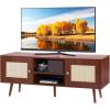 imageVEVOR Rattan TV Stand Boho TV Cabinet for 55 inch TV Mid Century Modern TV Stand Rattan TV Console with Adjustable Shelfs for Living Room Media Room BlackWalnut