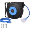 imageVEVOR Retractable Extension Cord Reel 50 FT Heavy Duty 14AWG3C SJTOW Extension Power Cord with Lighted Triple Tap Outlet 13A Circuit Breaker 180 Swivel Bracket for Ceiling or Wall Mount RedBlue