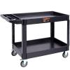 imageVEVOR Utility Service Cart 2 Shelf 550LBS Heavy Duty Plastic Rolling Utility Cart with 360 Swivel Wheels 2 with Brakes Large Lipped Shelf Ergonomic Storage Handle for WarehouseGarageCleaning