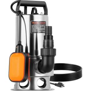 imageVEVOR 068 HP Submersible Sump Pump 4000 GPH Stainless Steel Submersible Sewage Dirty Clean Water Pump with Automatic Float Switch Long Cord 30 ft Max Lift for Pools Garden Flooded Basement