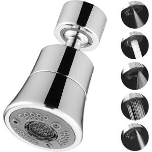 imageVEVOR 1080 Swivel Faucet Extender 2 Sprayer Modes Sink Water Faucet Aerator Extension Kitchen Bathroom Rotatable Spray Attachment with Brass Robotic Arm Rotating Splash Filter Wash HandHairFaceFaucet Aerator