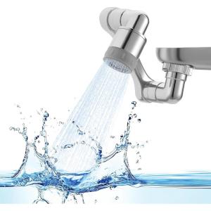 imageVEVOR 1080 Swivel Faucet Extender 2 Sprayer Modes Sink Water Faucet Aerator Extension Kitchen Bathroom Rotatable Spray Attachment with Brass Robotic Arm Rotating Splash Filter Wash HandHairFaceFaucet Extender