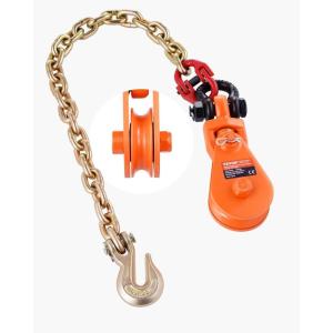 imageVEVOR 2 Ton Snatch Block with G80 Chain Swivel Shackle 3quot Sheave for 38quot Wire Rope Snatch Block Pulley for Towing and Recovery Applications on Flatbed Tow Truck Rollback Wrecker Car Carrier Cableorange
