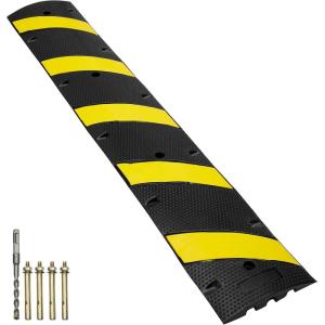 imageVEVOR 2PCs 6 ft72 Rubber Speed Hump 2 Channel 22000 lbs Capacity Heavy Duty Traffic Speed Bump with High Reflective Yellow Strip 8 Expansion Screws and 1 Drill for Asphalt Concrete Gravel Roads1 PC