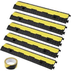 imageVEVOR 3 PCs 2 Channel Rubber Cable Protector Ramp 12000 lbsaxle Capacity Heavy Duty Hose Wire Cover Ramp Driveway Traffic Speed Bump wFlipOpen Top Cover for IndoorampampOutdoor2 Channel5PCs